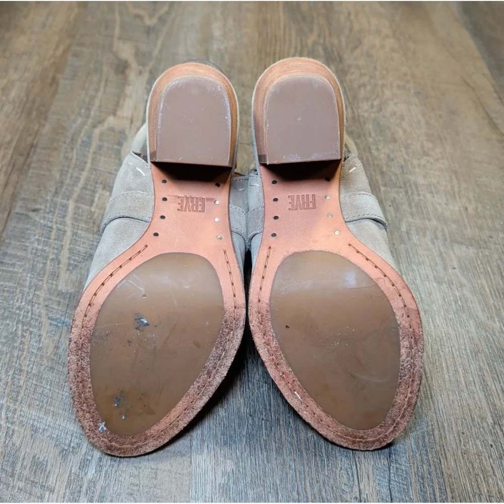 Frye Leather Dani Pickstitch Open Toe Sandals Ash Size 7M Chunky Heel Tan